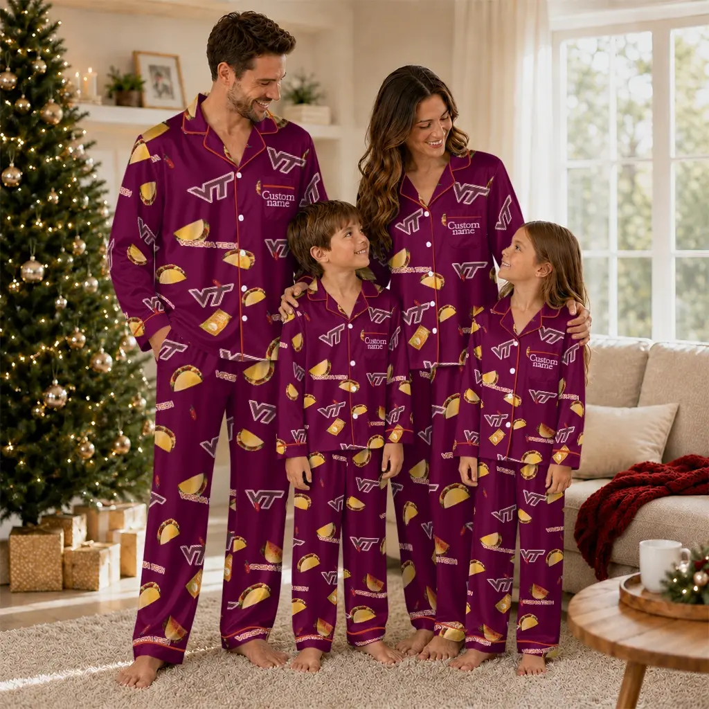 Virginia Tech Hokies Long Pajama Set Customized Snack Scatter Maroon Latest Model Virginia Tech Hokies Long Pajama Set Customized Snack Scatter Maroon Latest Model