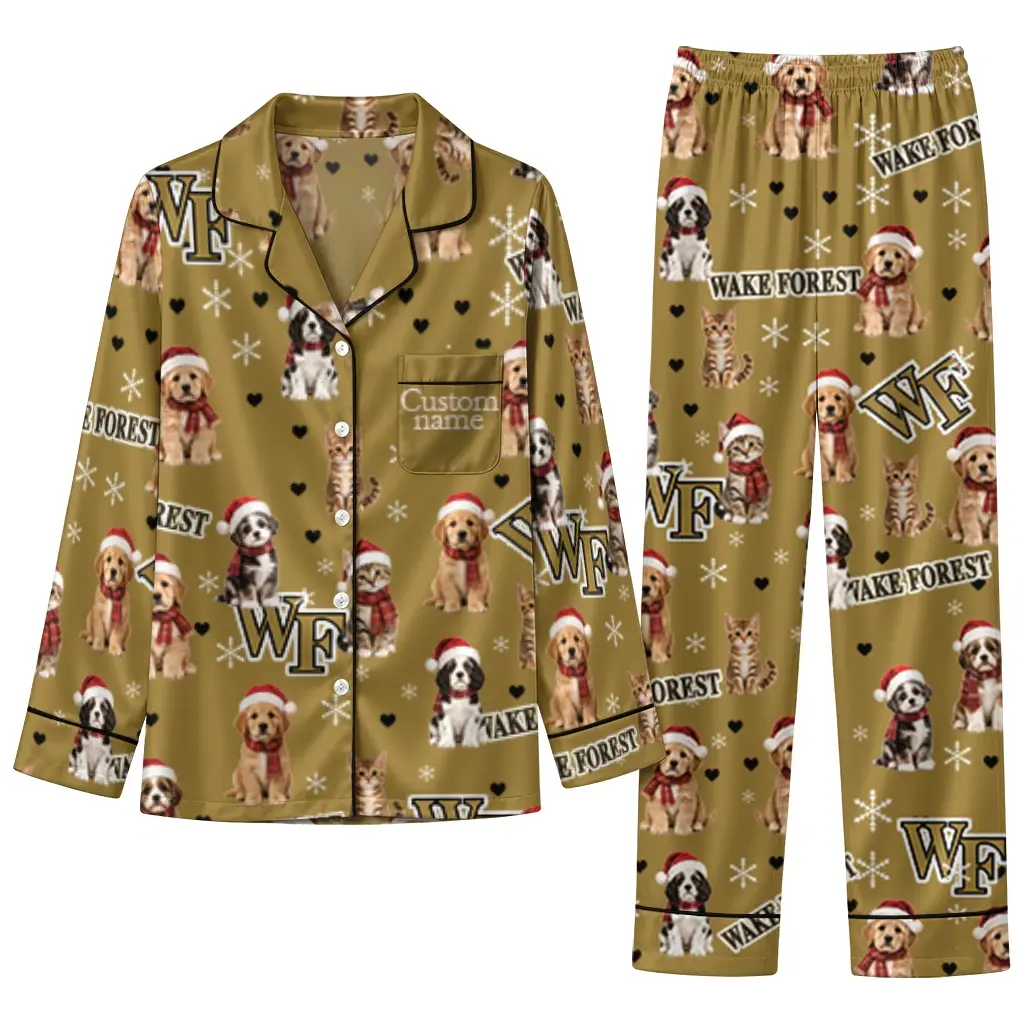 Wake Forest Demon Deacons Long Pajama Set Personalized Animal Scatter Gold Best Selling Wake Forest Demon Deacons Long Pajama Set Personalized Animal Scatter Gold Best Selling