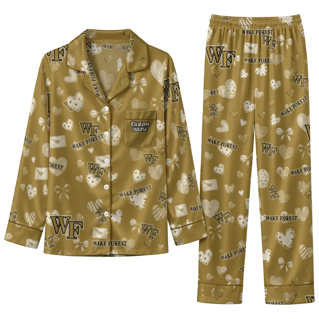 Wake Forest Demon Deacons Long Pajama Set Personalized Heart Charms Gold Best Selling Wake Forest Demon Deacons Long Pajama Set Personalized Heart Charms Gold Best Selling