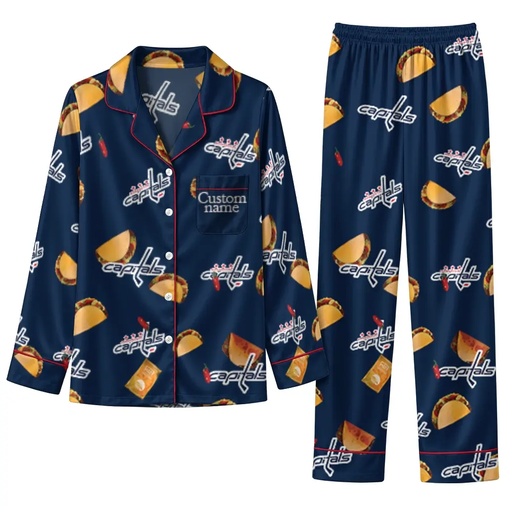 Washington Capitals Long Pajama Set Custom Snack Scatter Blue Best Selling Washington Capitals Long Pajama Set Custom Snack Scatter Blue Best Selling