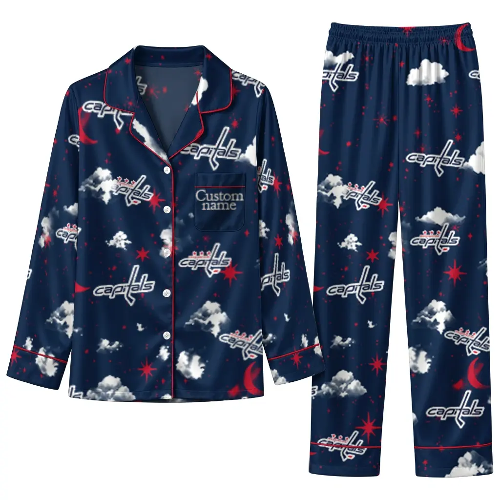 Washington Capitals Long Pajama Set Customized Cloud Stars Blue Best Selling Washington Capitals Long Pajama Set Customized Cloud Stars Blue Best Selling