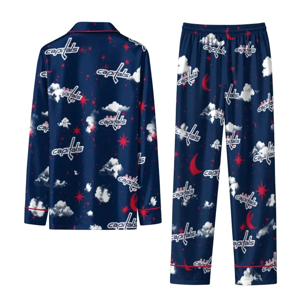 Washington Capitals Long Pajama Set Customized Cloud Stars Blue Fashion Forward Washington Capitals Long Pajama Set Customized Cloud Stars Blue Fashion Forward