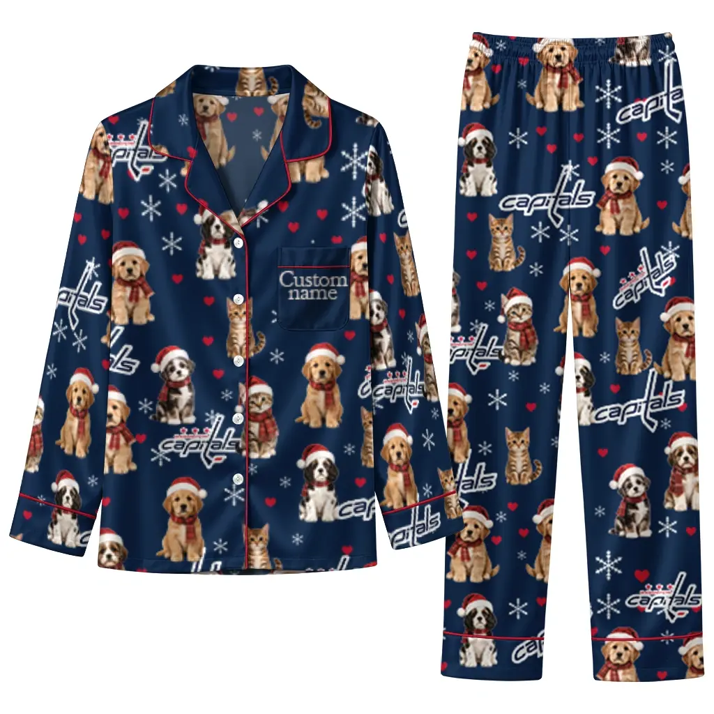 Washington Capitals Long Pajama Set Personalized Animal Scatter Blue Best Selling Washington Capitals Long Pajama Set Personalized Animal Scatter Blue Best Selling