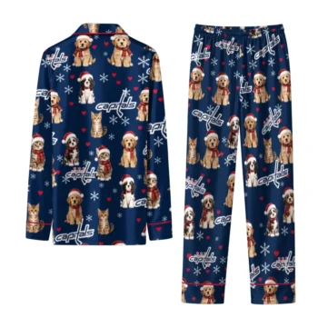 Washington Capitals Long Pajama Set Personalized Animal Scatter Blue Fashion Forward