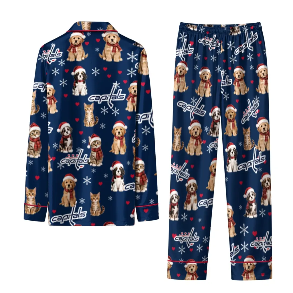 Washington Capitals Long Pajama Set Personalized Animal Scatter Blue Fashion Forward Washington Capitals Long Pajama Set Personalized Animal Scatter Blue Fashion Forward