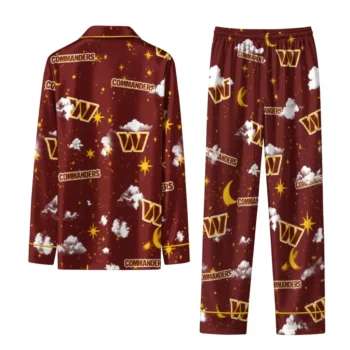 Washington Commanders Long Pajama Set Custom Cloud Stars Burgundy Fashion Forward