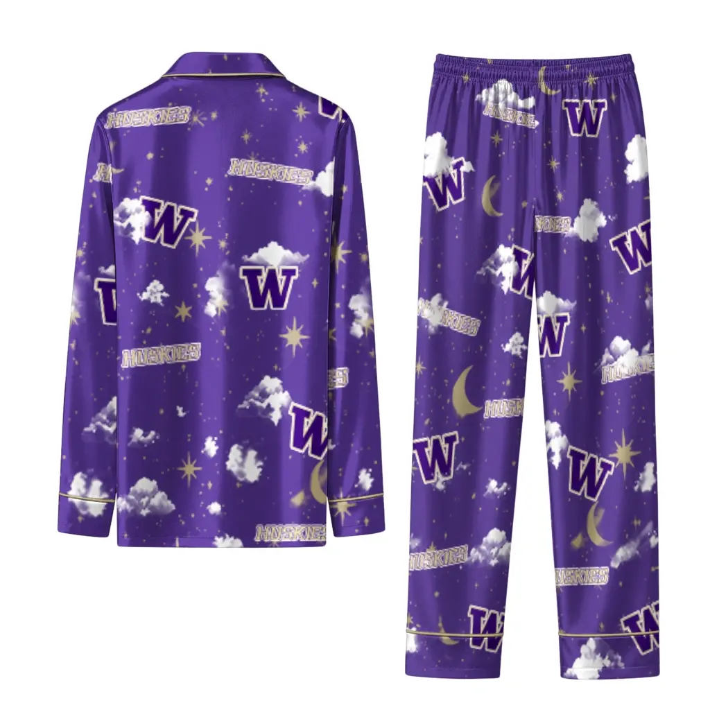 Washington Huskies Long Pajama Set Personalized Cloud Stars Purple Fashion Forward Washington Huskies Long Pajama Set Personalized Cloud Stars Purple Fashion Forward