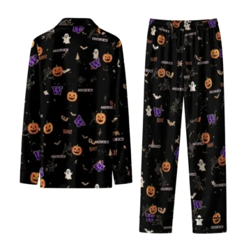 Washington Huskies Long Pajama Set Personalized Icon Confetti Black Fashion Forward