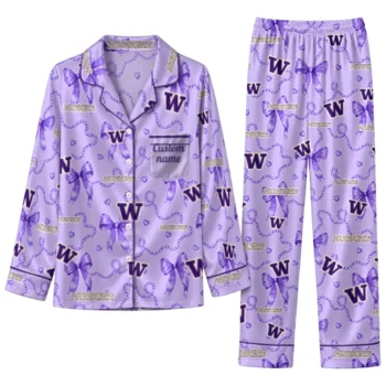 Washington Huskies Long Pajama Set Personalized Ribbon Chains Purple Best Selling