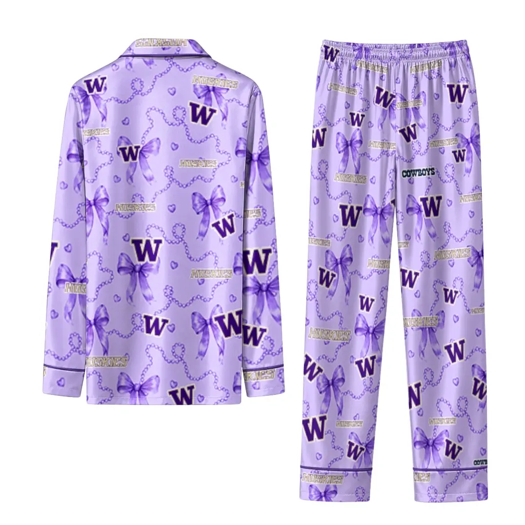 Washington Huskies Long Pajama Set Personalized Ribbon Chains Purple Fashion Forward Washington Huskies Long Pajama Set Personalized Ribbon Chains Purple Fashion Forward