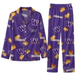 Washington Huskies Long Pajama Set Personalized Snack Scatter Purple Best Selling