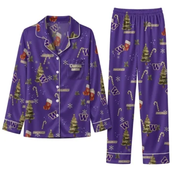 Washington Huskies Long Pajama Set Personalized Sprig Scatter Purple Best Selling