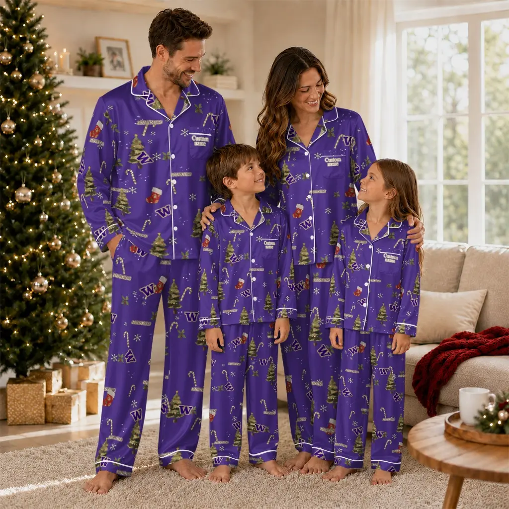 Washington Huskies Long Pajama Set Personalized Sprig Scatter Purple Latest Model Washington Huskies Long Pajama Set Personalized Sprig Scatter Purple Latest Model