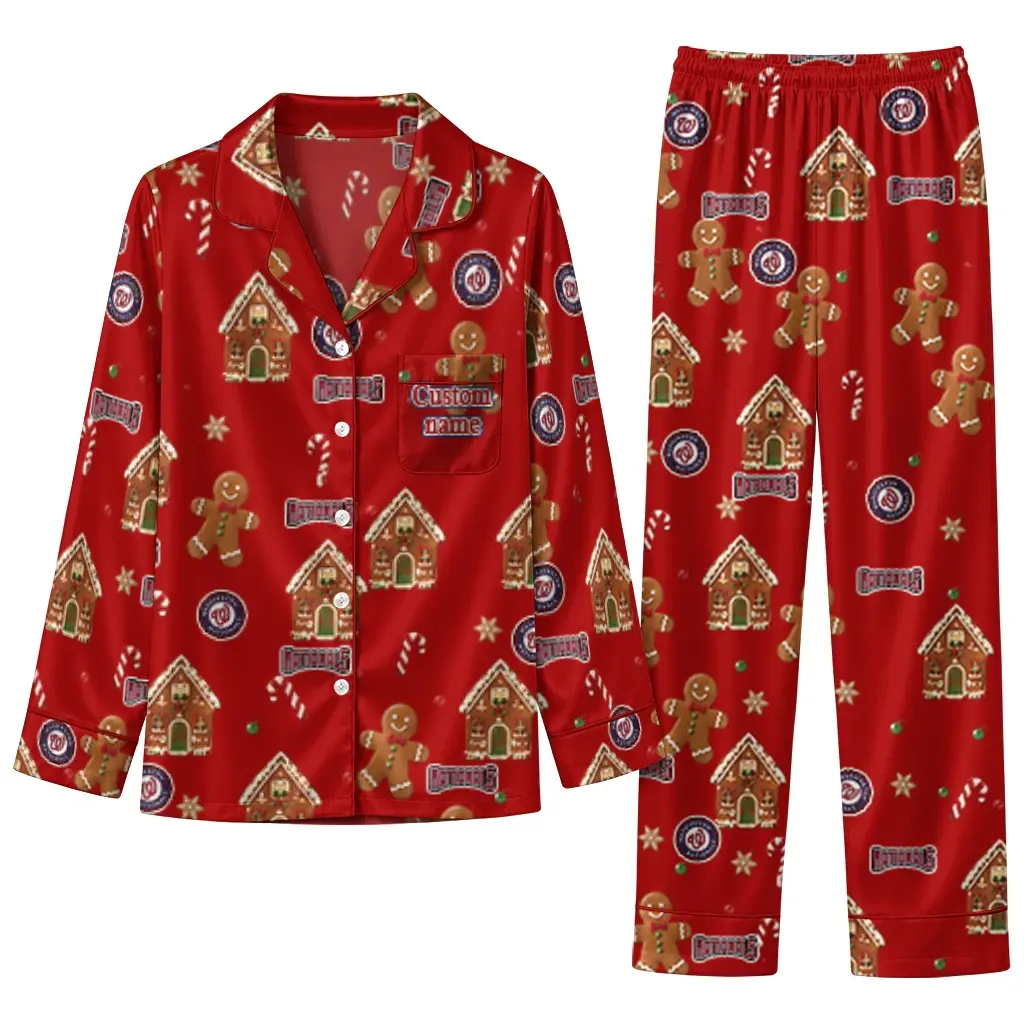 Washington Nationals Long Pajama Set Custom Candy Scatter Red Best Selling Washington Nationals Long Pajama Set Custom Candy Scatter Red Best Selling