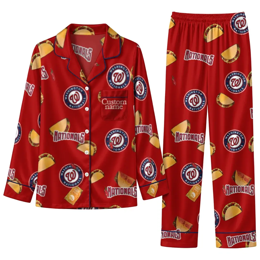 Washington Nationals Long Pajama Set Custom Snack Scatter Red Best Selling Washington Nationals Long Pajama Set Custom Snack Scatter Red Best Selling