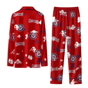Washington Nationals Long Pajama Set Customized Cloud Stars Red Fashion Forward