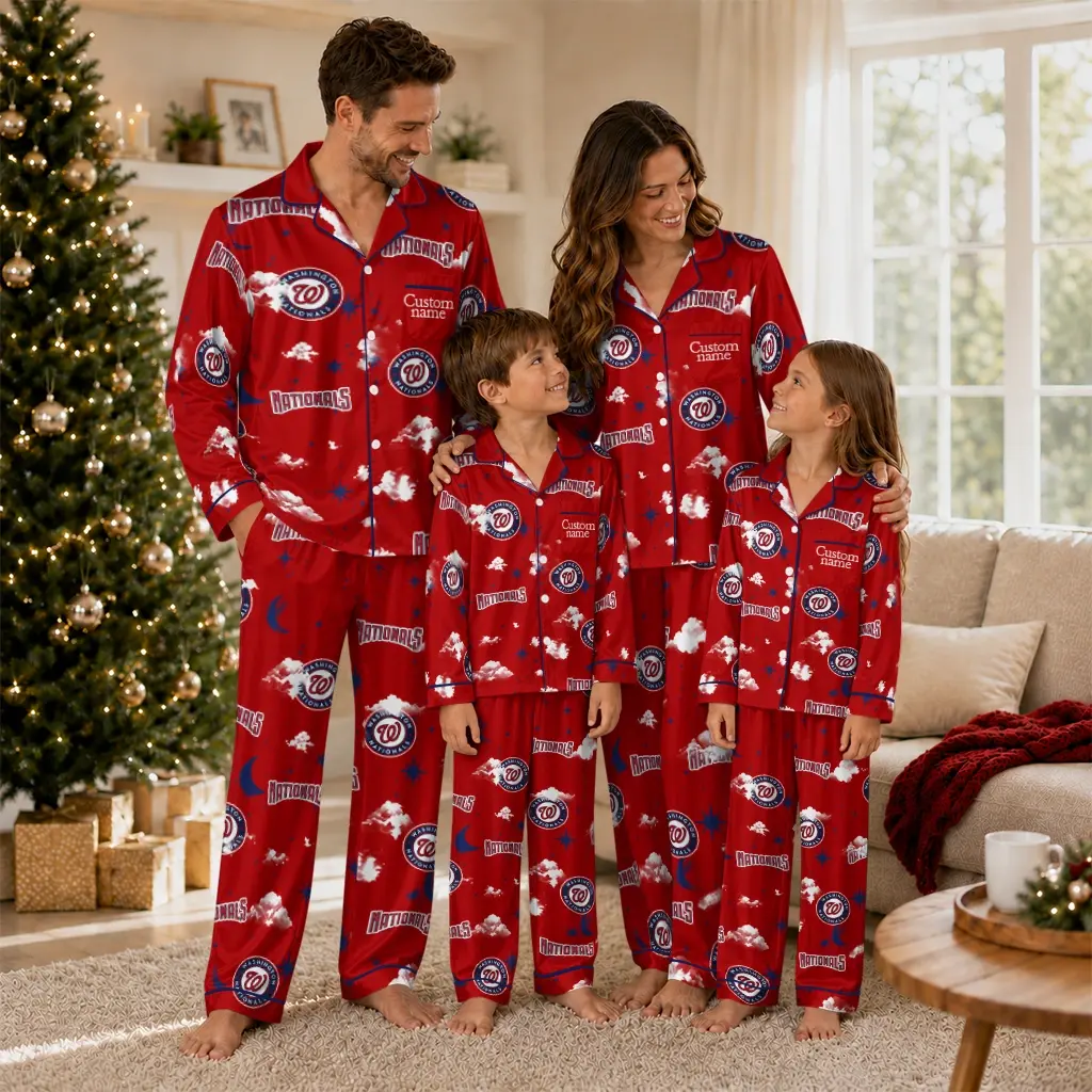 Washington Nationals Long Pajama Set Customized Cloud Stars Red Latest Model Washington Nationals Long Pajama Set Customized Cloud Stars Red Latest Model