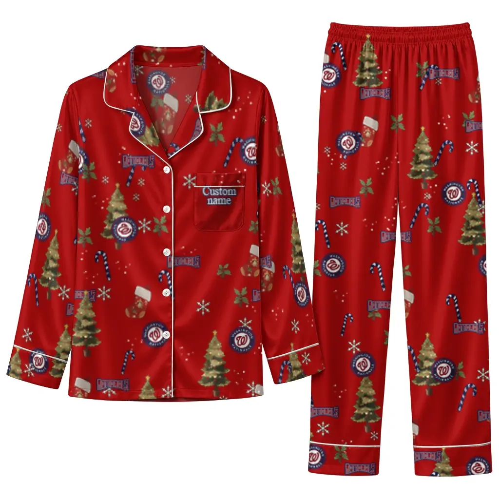 Washington Nationals Long Pajama Set Customized Sprig Scatter Red Best Selling Washington Nationals Long Pajama Set Customized Sprig Scatter Red Best Selling