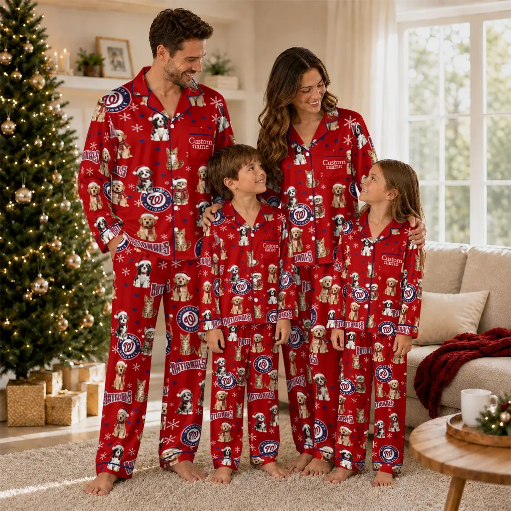 Washington Nationals Long Pajama Set Personalized Animal Scatter Red Latest Model Washington Nationals Long Pajama Set Personalized Animal Scatter Red Latest Model