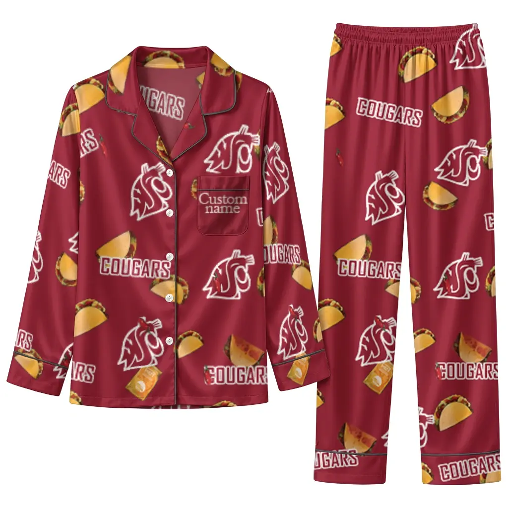Washington State Cougars Long Pajama Set Custom Snack Scatter Crimson Best Selling Washington State Cougars Long Pajama Set Custom Snack Scatter Crimson Best Selling