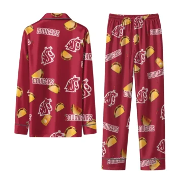 Washington State Cougars Long Pajama Set Custom Snack Scatter Crimson Fashion Forward