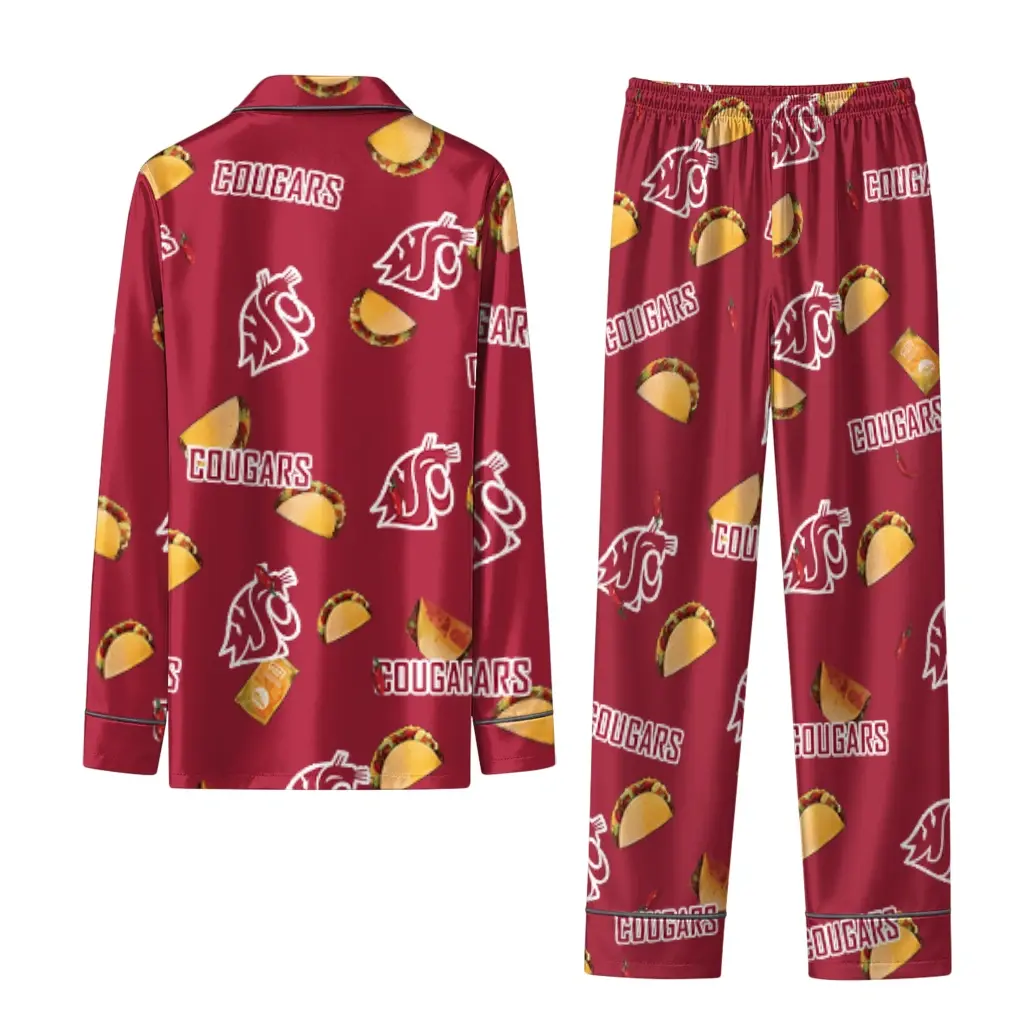 Washington State Cougars Long Pajama Set Custom Snack Scatter Crimson Fashion Forward Washington State Cougars Long Pajama Set Custom Snack Scatter Crimson Fashion Forward