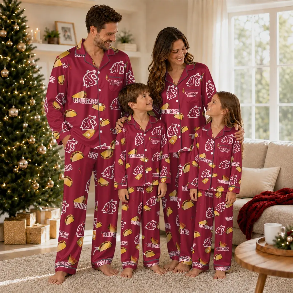 Washington State Cougars Long Pajama Set Custom Snack Scatter Crimson Latest Model Washington State Cougars Long Pajama Set Custom Snack Scatter Crimson Latest Model