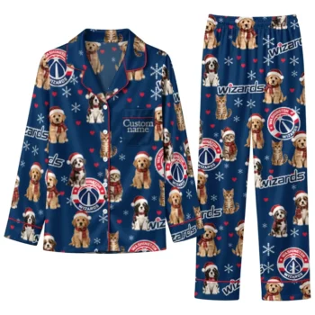 Washington Wizards Long Pajama Set Customized Animal Scatter Blue Best Selling