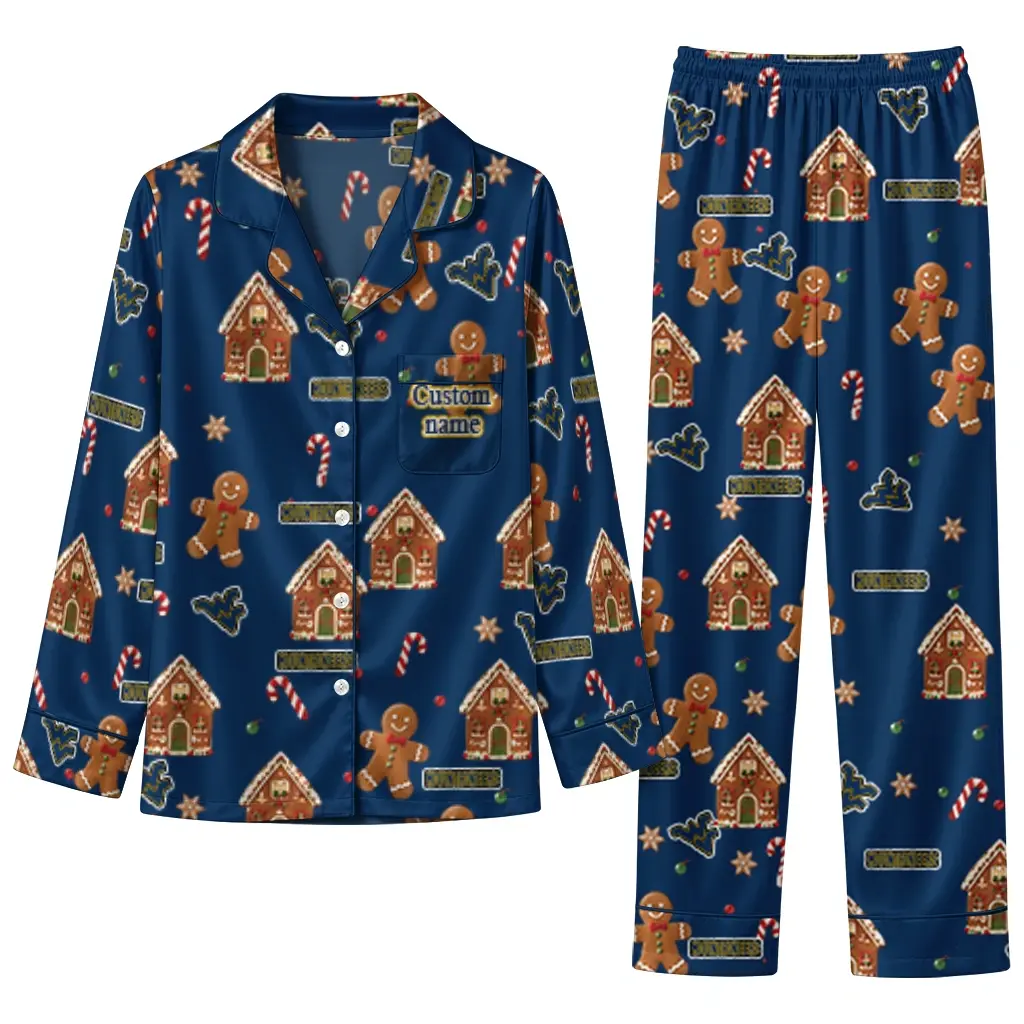 West Virginia Mountaineers Long Pajama Set Custom Candy Scatter Blue Best Selling West Virginia Mountaineers Long Pajama Set Custom Candy Scatter Blue Best Selling