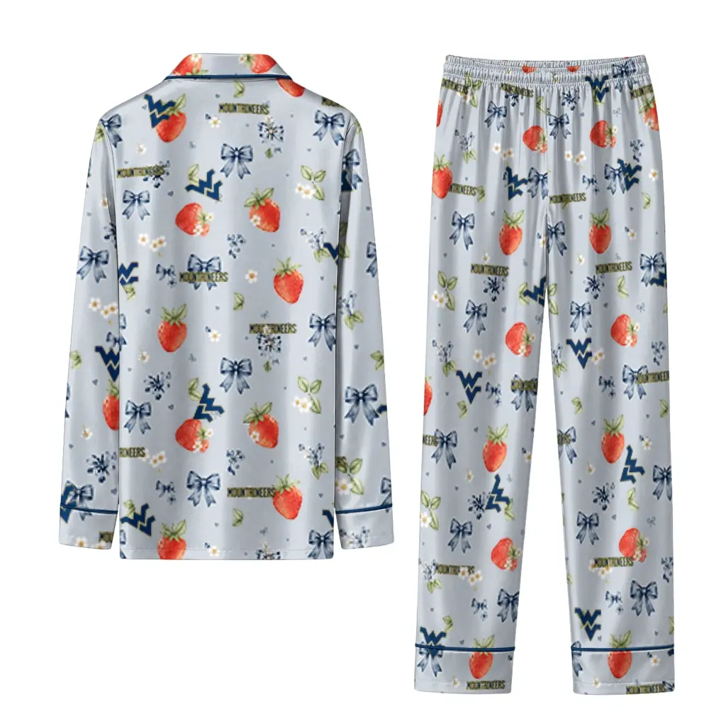 West Virginia Mountaineers Long Pajama Set Custom Ribbon Florals Blue Fashion Forward West Virginia Mountaineers Long Pajama Set Custom Ribbon Florals Blue Fashion Forward