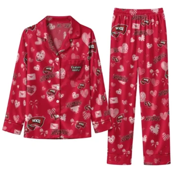 Western Kentucky Hilltoppers Long Pajama Set Personalized Heart Charms Red Best Selling