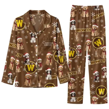 Western Michigan Broncos Long Pajama Set Custom Animal Scatter Brown Best Selling