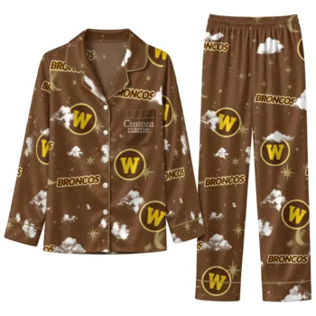 Western Michigan Broncos Long Pajama Set Custom Cloud Stars Brown Best Selling