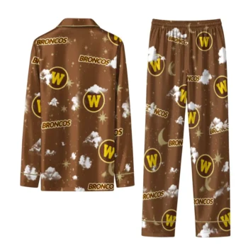 Western Michigan Broncos Long Pajama Set Custom Cloud Stars Brown Fashion Forward
