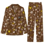 Western Michigan Broncos Long Pajama Set Custom Heart Charms Brown Best Selling