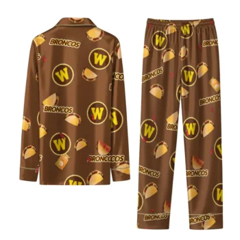 Western Michigan Broncos Long Pajama Set Custom Snack Scatter Brown Fashion Forward