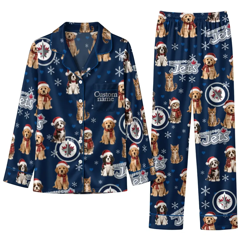 Winnipeg Jets Long Pajama Set Custom Animal Scatter Blue Best Selling Winnipeg Jets Long Pajama Set Custom Animal Scatter Blue Best Selling