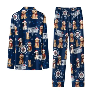 Winnipeg Jets Long Pajama Set Custom Animal Scatter Blue Fashion Forward