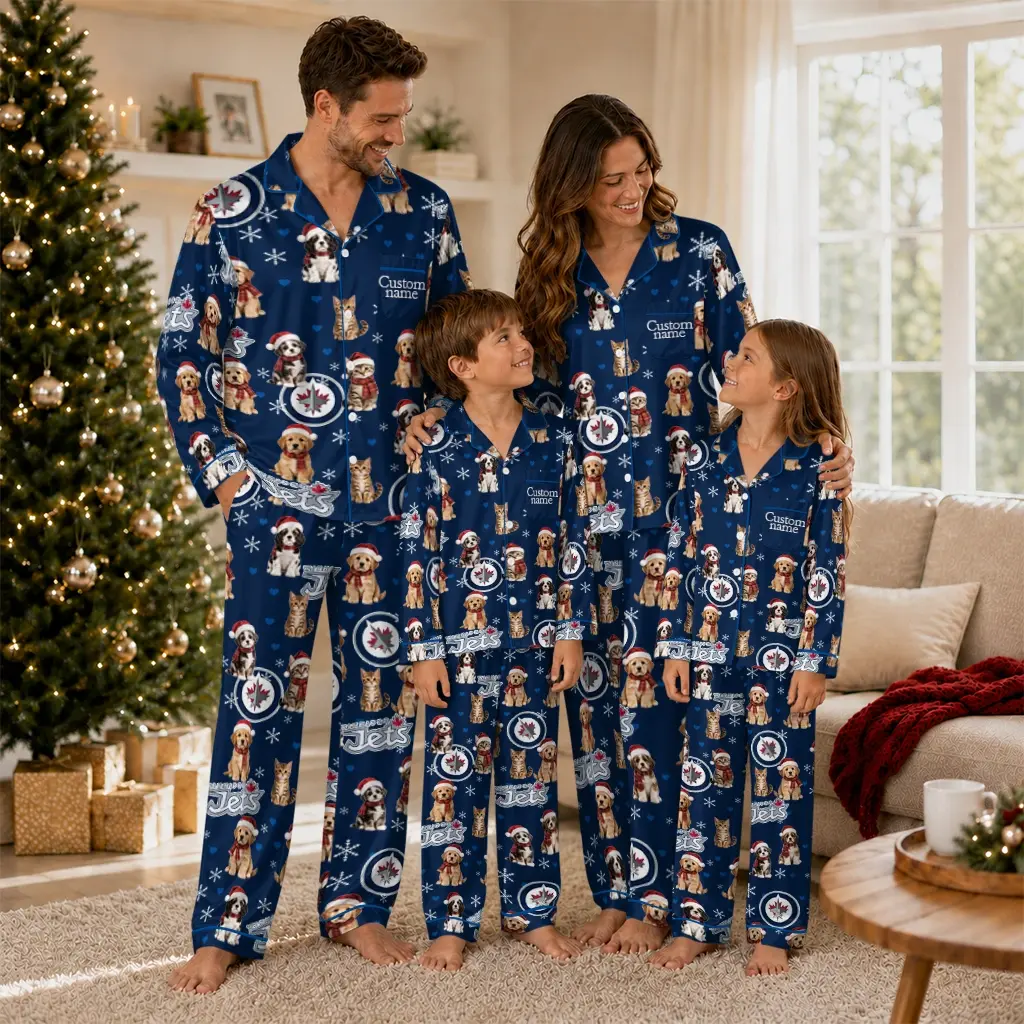 Winnipeg Jets Long Pajama Set Custom Animal Scatter Blue Latest Model Winnipeg Jets Long Pajama Set Custom Animal Scatter Blue Latest Model