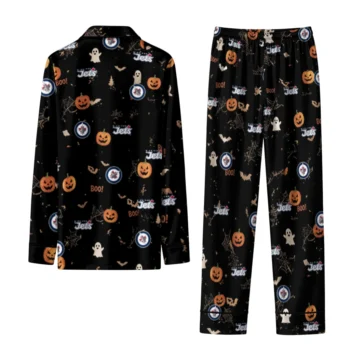 winnipeg jets long pajama set customized icon confetti black fashion forward.webp