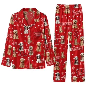 Wisconsin Badgers Long Pajama Set Customized Animal Scatter Red Best Selling