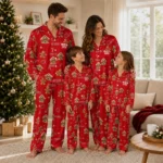 Wisconsin Badgers Long Pajama Set Customized Candy Scatter Red Best Selling