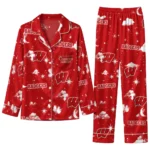 Wisconsin Badgers Long Pajama Set Customized Cloud Stars Red Best Selling