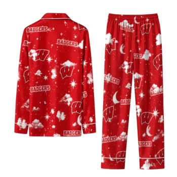 Wisconsin Badgers Long Pajama Set Customized Cloud Stars Red Fashion Forward