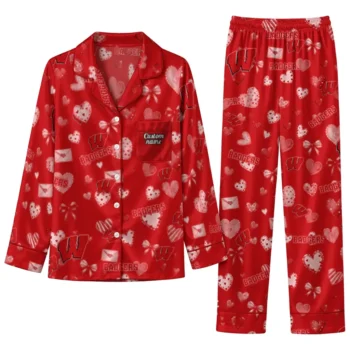 Wisconsin Badgers Long Pajama Set Customized Heart Charms Red Best Selling