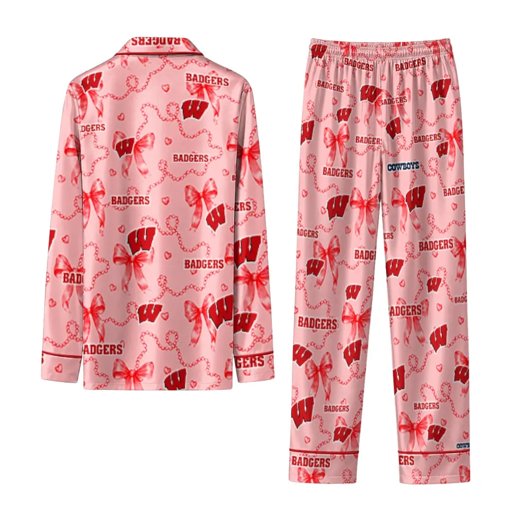 Wisconsin Badgers Long Pajama Set Customized Ribbon Chains Red Fashion Forward Wisconsin Badgers Long Pajama Set Customized Ribbon Chains Red Fashion Forward
