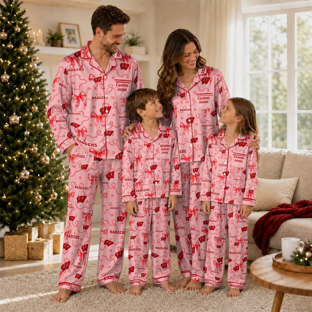 Wisconsin Badgers Long Pajama Set Customized Ribbon Chains Red Latest Model Wisconsin Badgers Long Pajama Set Customized Ribbon Chains Red Latest Model