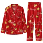 Wisconsin Badgers Long Pajama Set Customized Snack Scatter Red Best Selling