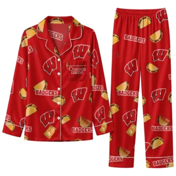 Wisconsin Badgers Long Pajama Set Customized Snack Scatter Red Best Selling