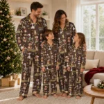 Wyoming Cowboys Long Pajama Set Customized Animal Scatter Brown Best Selling
